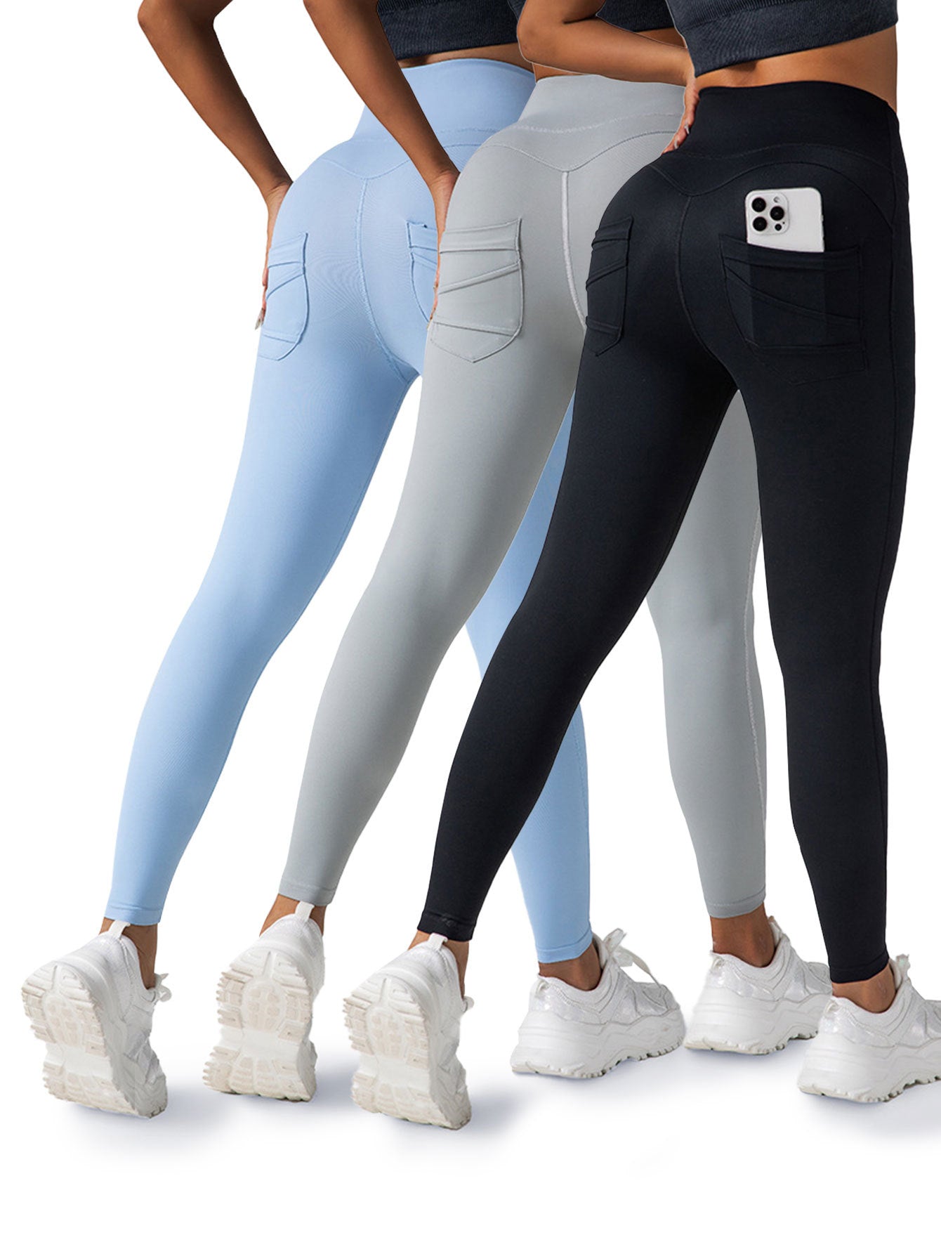 3 Pack Womens Yoga Leggings 4-Way Stretch High Waisted