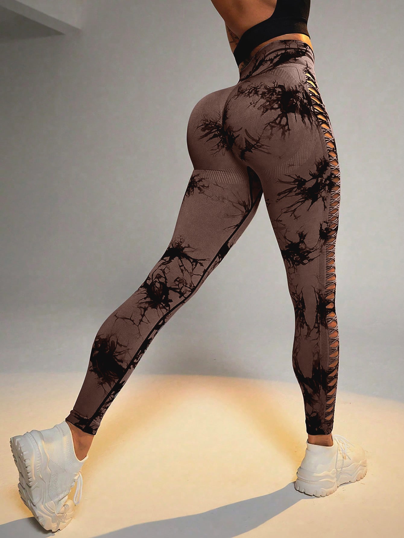 3 Pack Women's Tie-Dye Cutout Yoga Pants High-Waisted Leggings