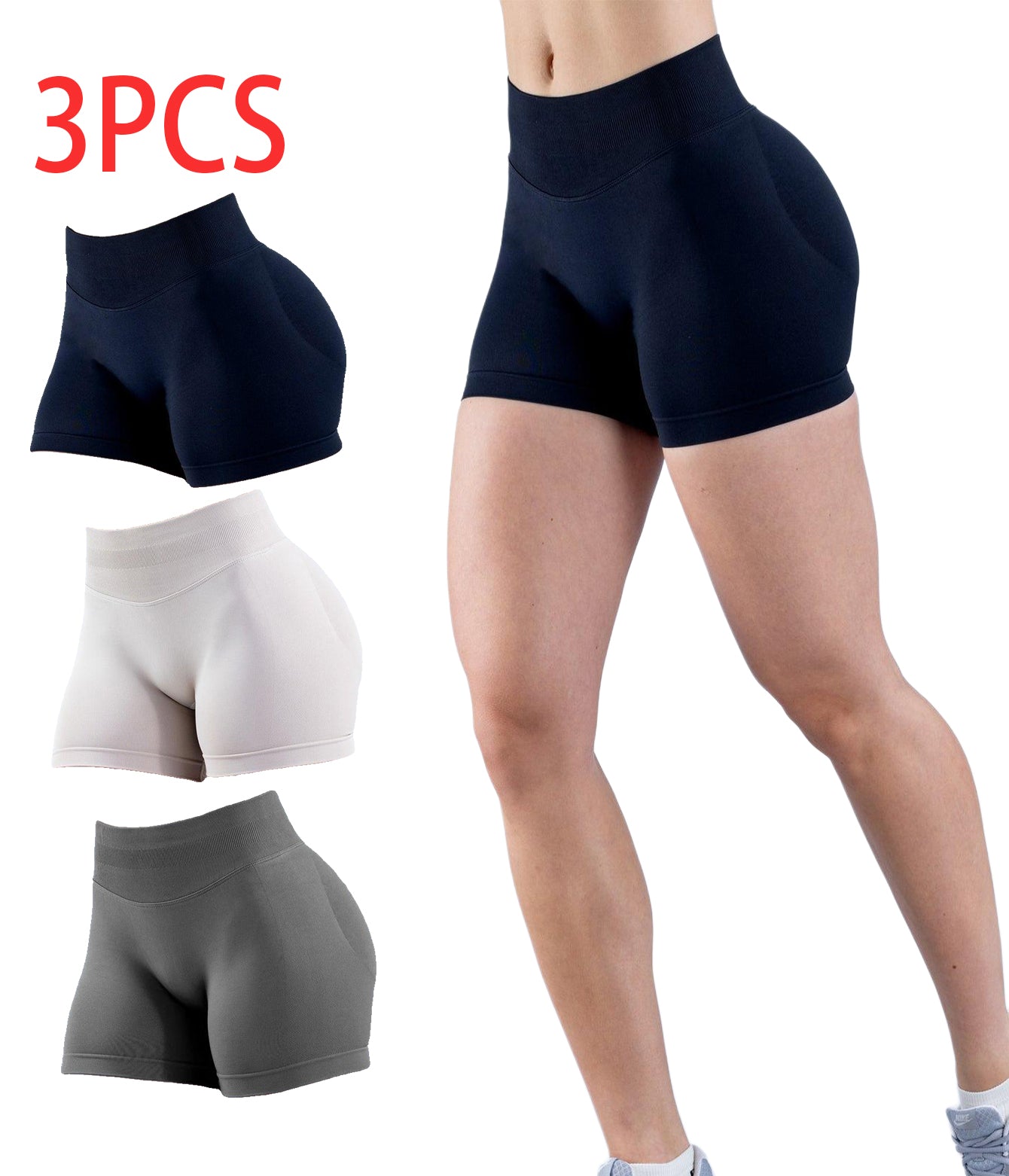 3PCSHigh-waisted Solid-color Training Shorts