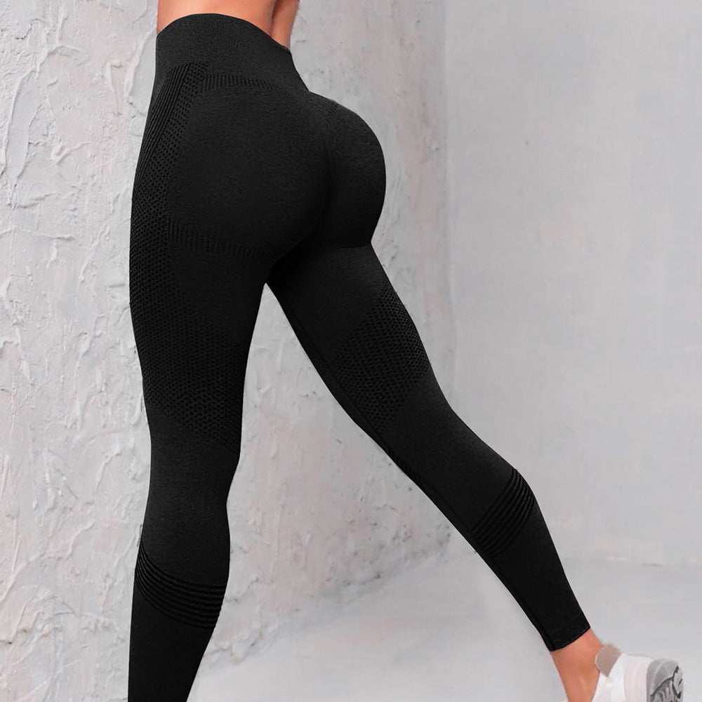 High Waist Seamless Yoga Pants Women's Solid Color Dot Striped