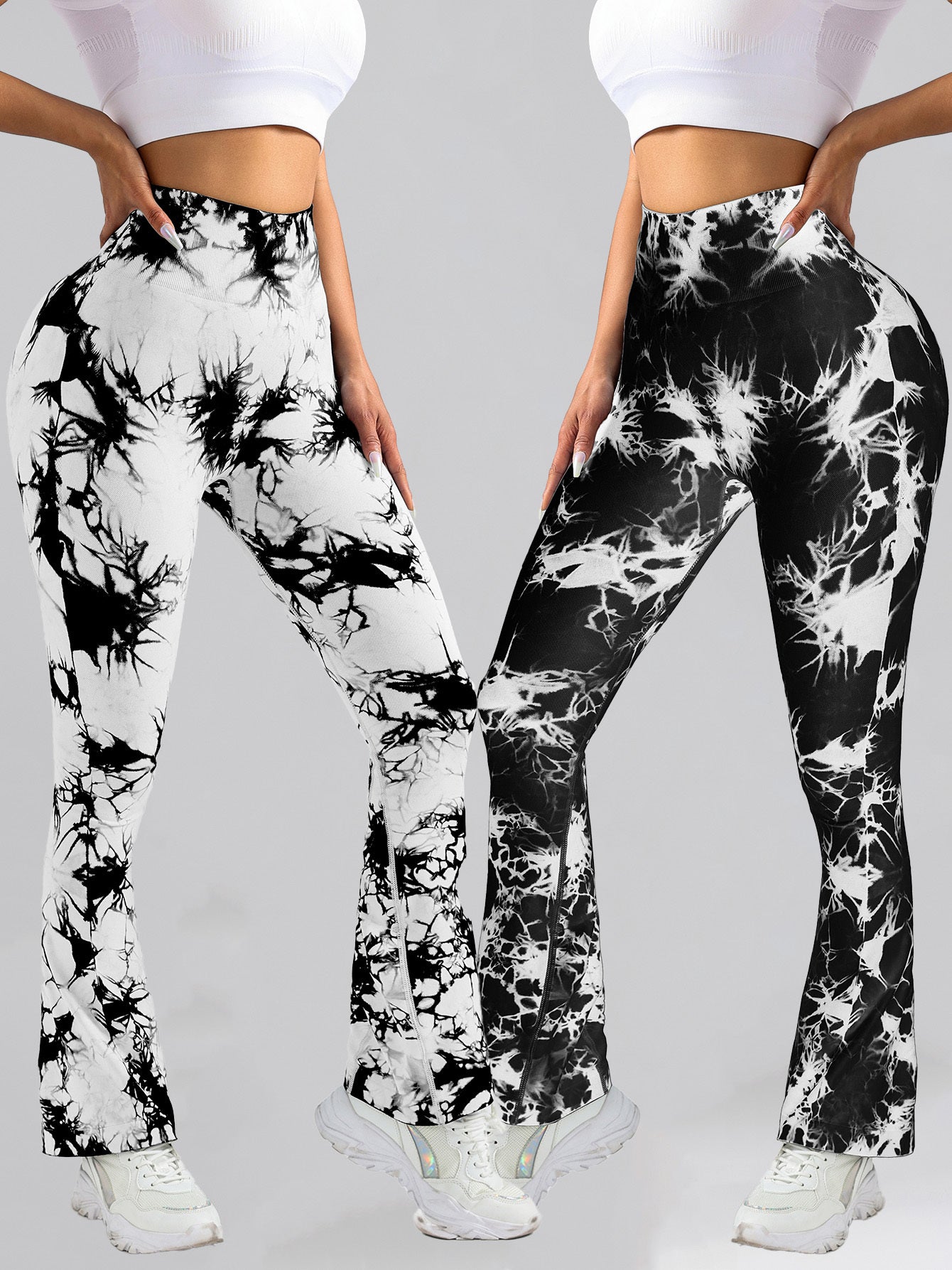 2 Pack Tie Dyed High Waisted Flared Butt-lifting Fitness Sports Women's Yoga