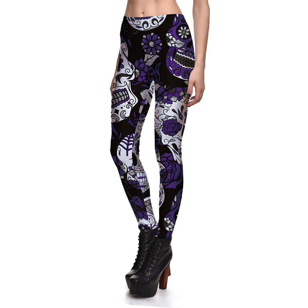 Leggings Fitness High Quality Women's Purple Skull Vines
