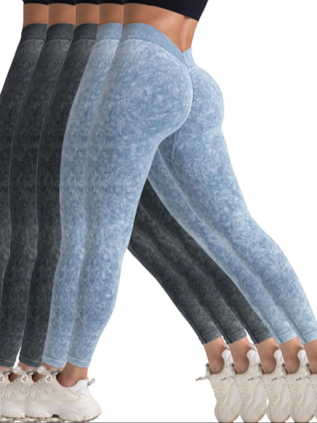 5 Pack V-Back Scrunch Butt Workout Leggings Women Gym Yoga