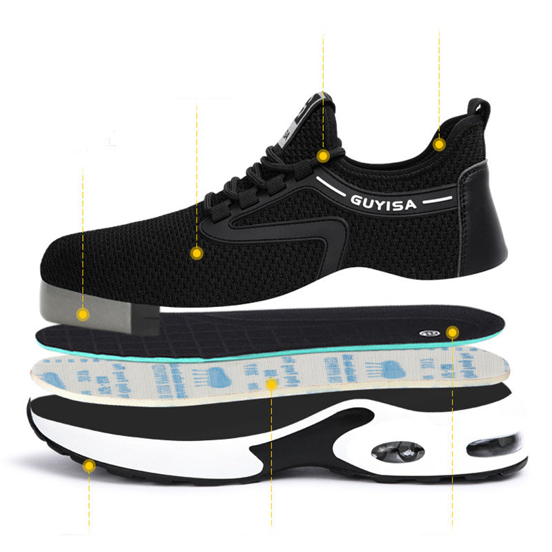 Black Sneakers Men Work Safety Shoes Lightweight For Gym
