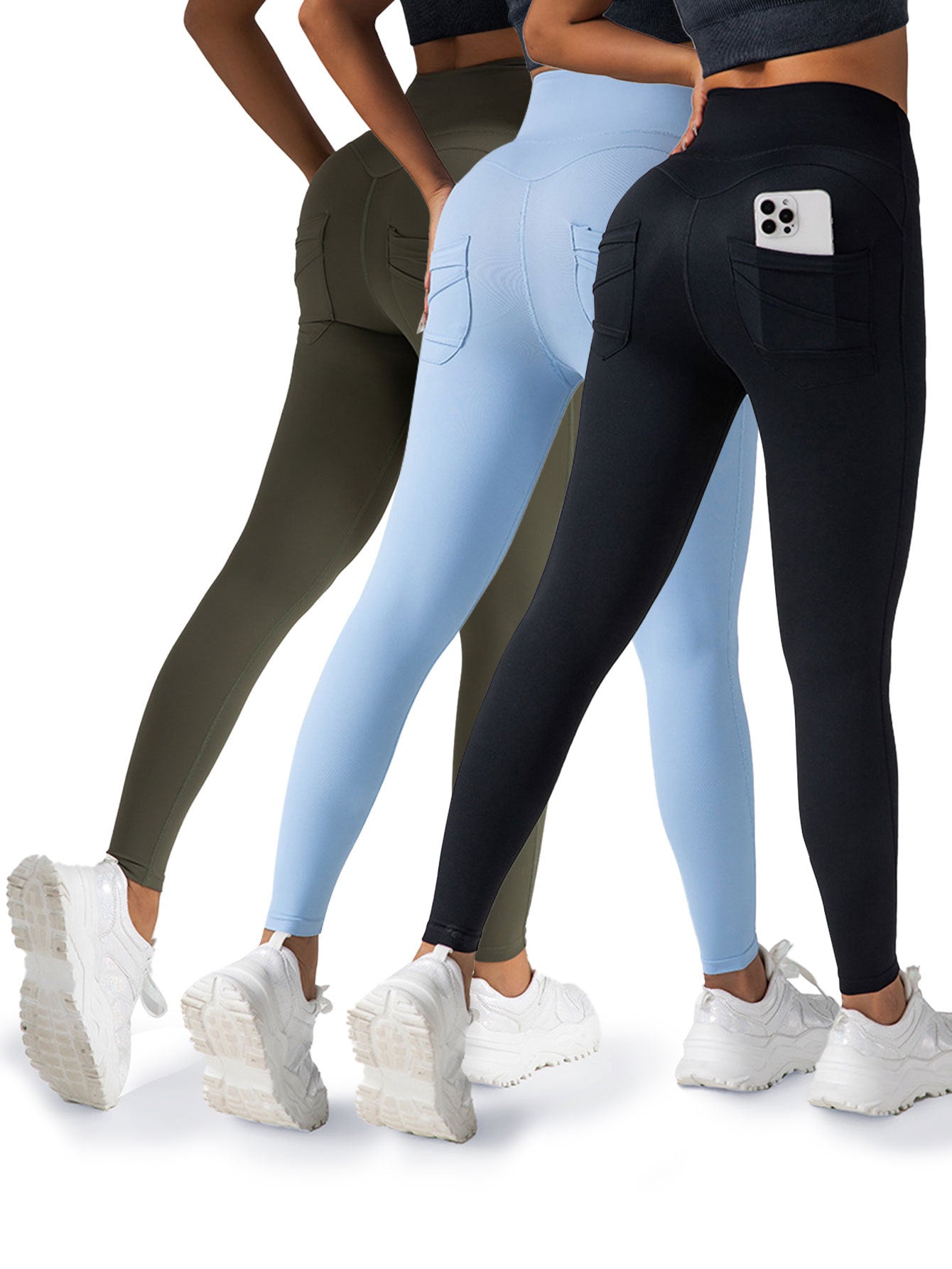 3 Pack Womens Yoga Leggings 4-Way Stretch High Waisted