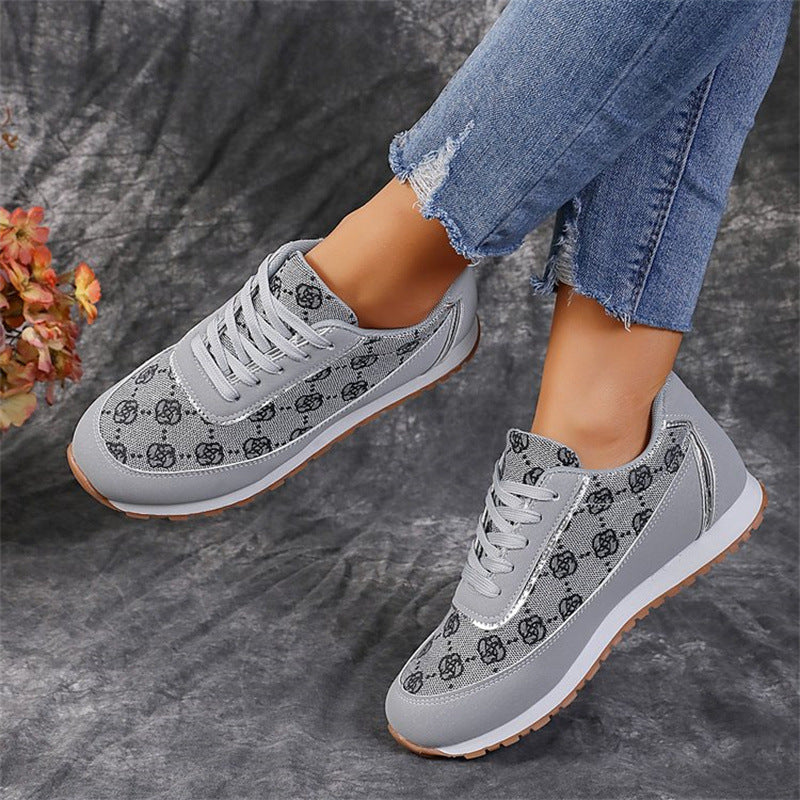 Flower Print Lace-up Sneakers Casual Fashion Running Sports Shoes