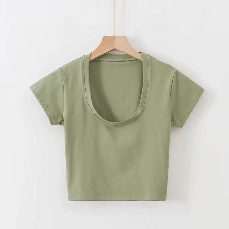 Collar Short Fitness Sports Top With Short Sleeves