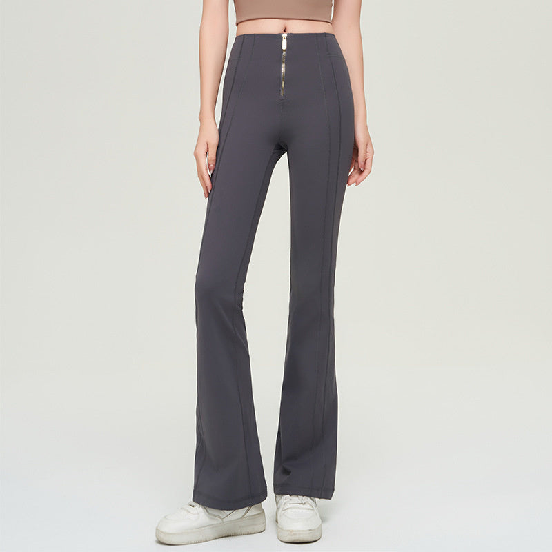 High Waist Zipper Bell-bottom Trousers For Women Slimming Butt