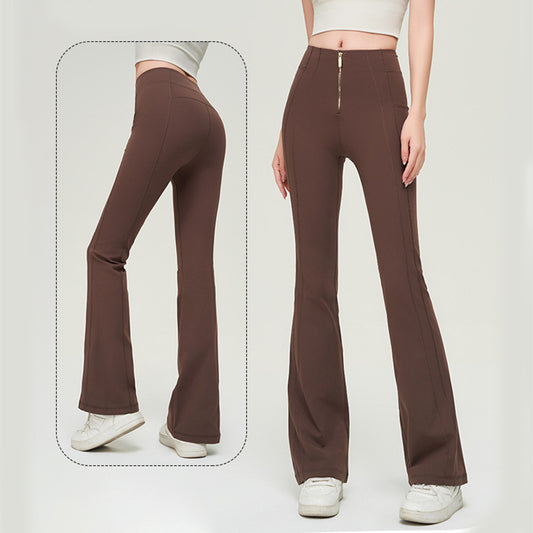 High Waist Zipper Bell-bottom Trousers For Women Slimming Butt