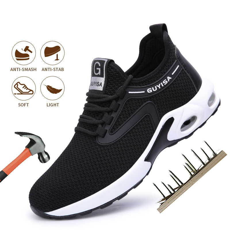 Black Sneakers Men Work Safety Shoes Lightweight For Gym
