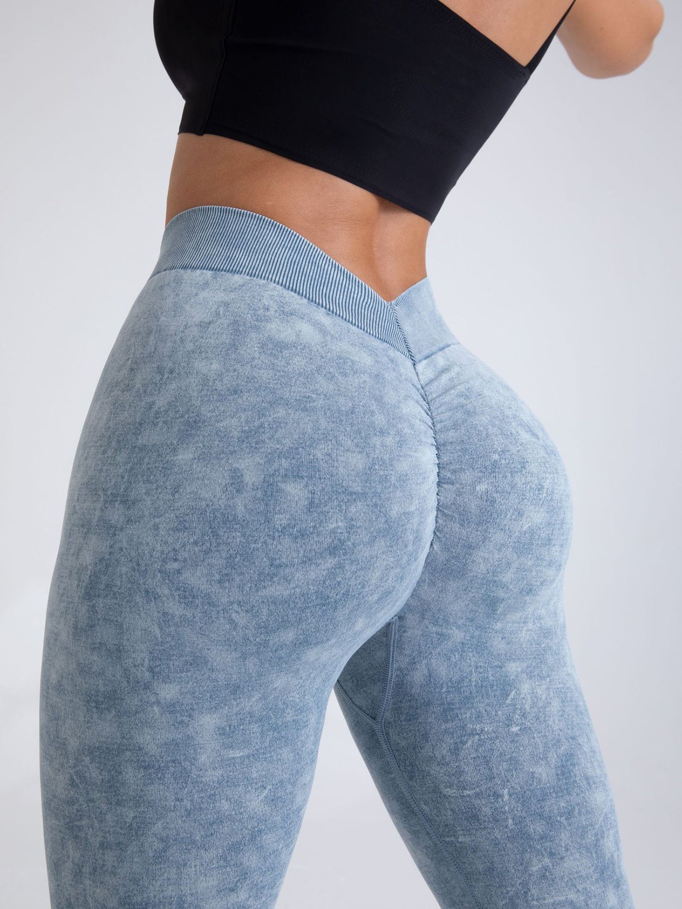 V-Back Scrunch Butt Workout Leggings, Women Seamless Gym Yoga