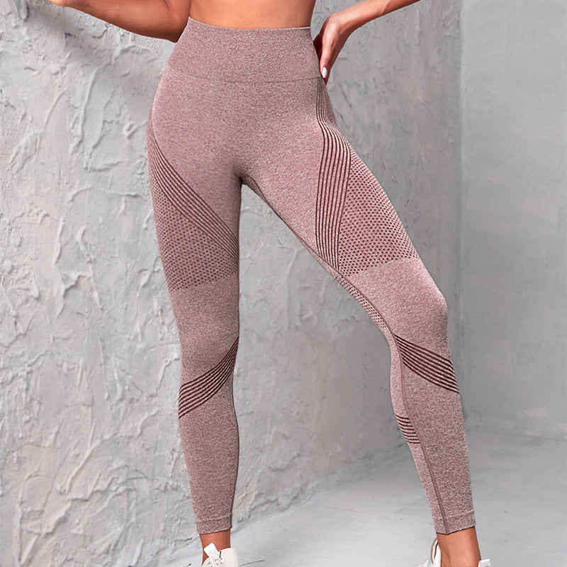 High Waist Seamless Yoga Pants Women's Solid Color Dot Striped