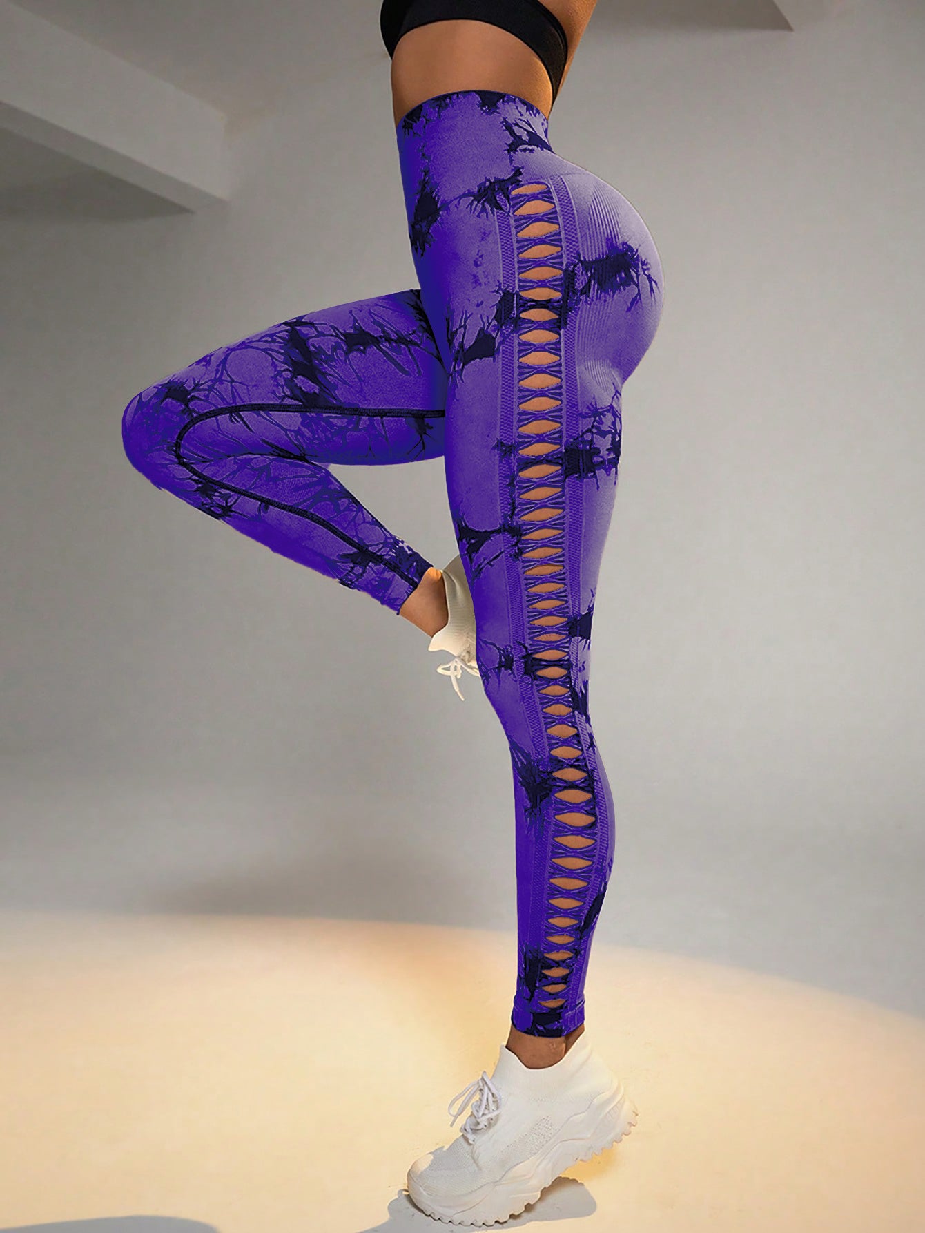 Cut Out Side Hollow Tie Dyed Yoga Pants High Waist And Hip Lifting Fitness
