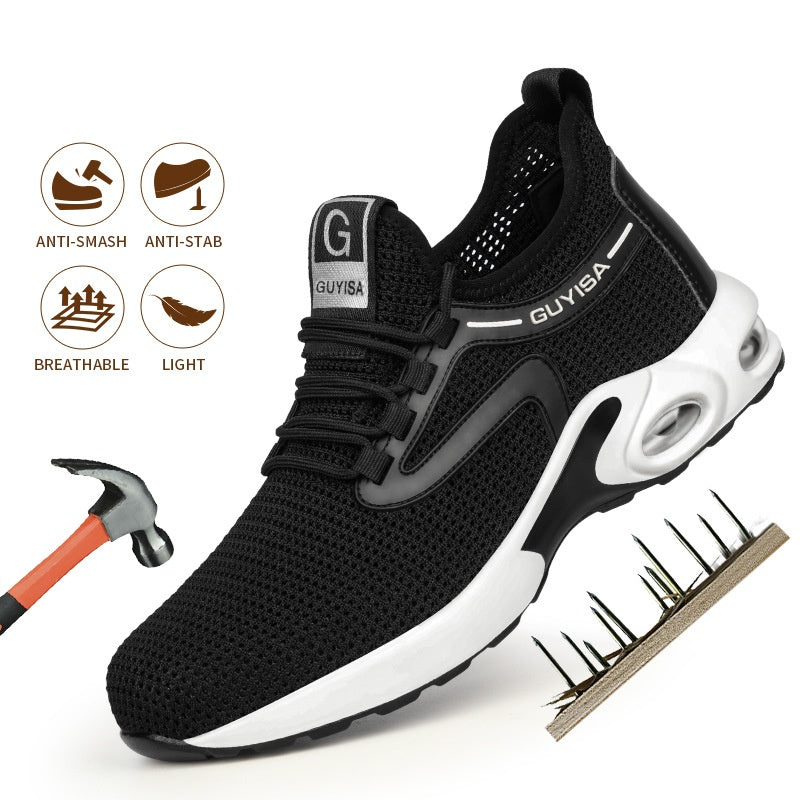 Black Sneakers Men Work Safety Shoes Lightweight For Gym
