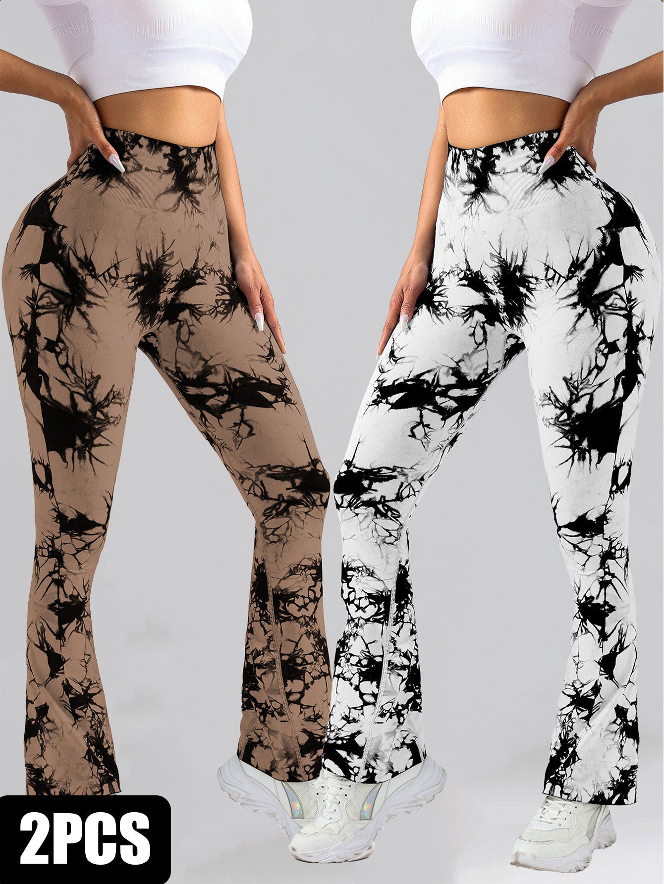 2 Pack Tie Dyed High Waisted Flared Butt-lifting Fitness Sports Women's Yoga
