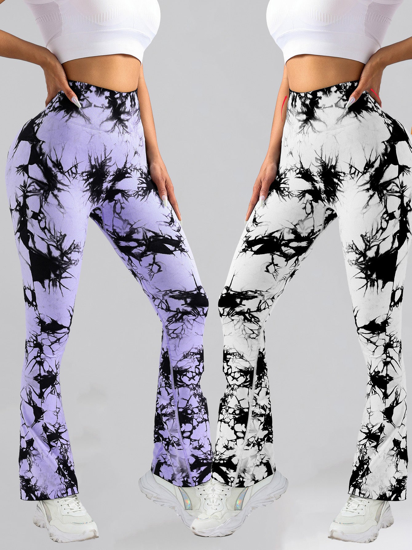 2 Pack Tie Dyed High Waisted Flared Butt-lifting Fitness Sports Women's Yoga
