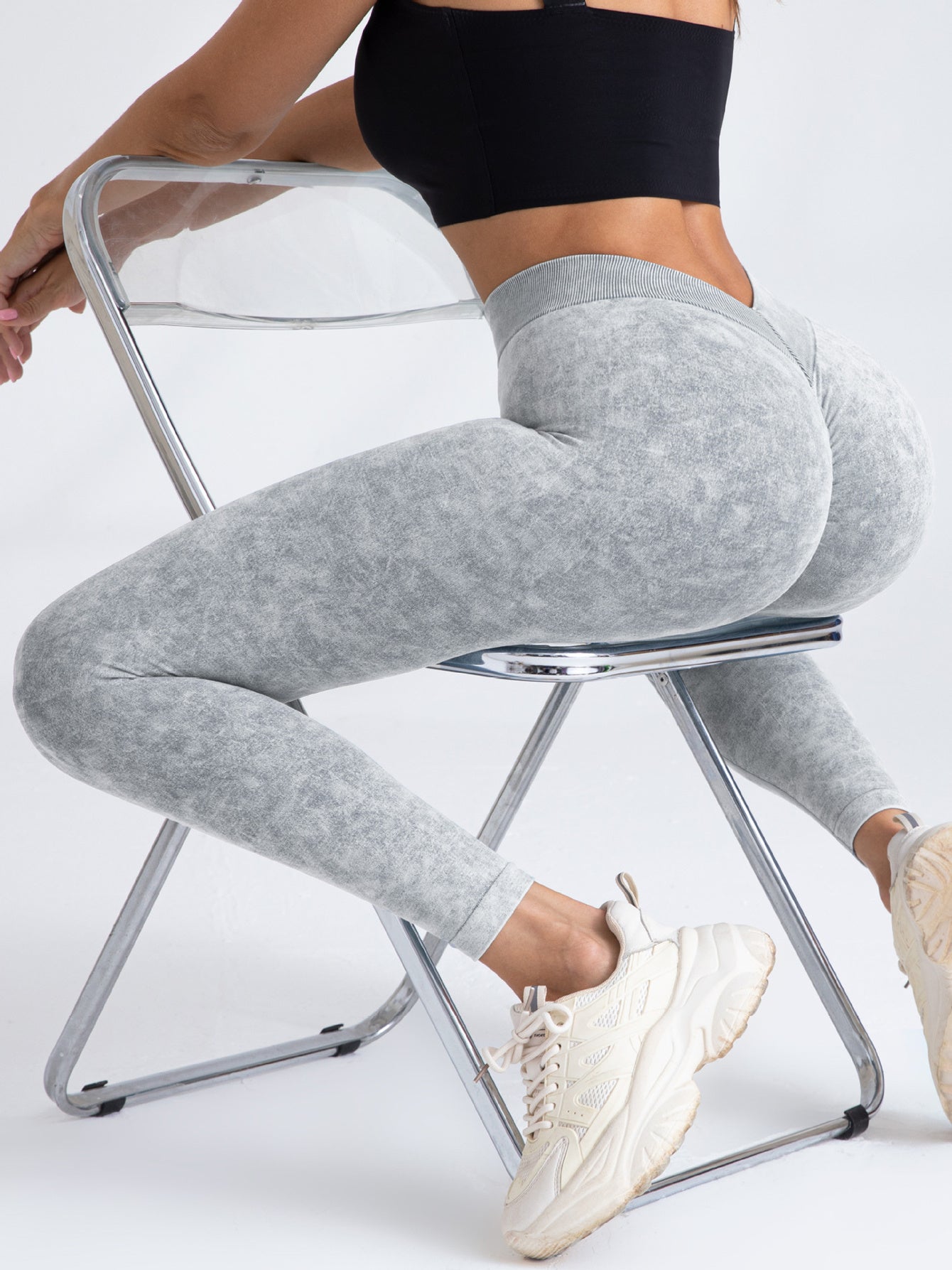 V-Back Scrunch Butt Workout Leggings, Women Seamless Gym Yoga
