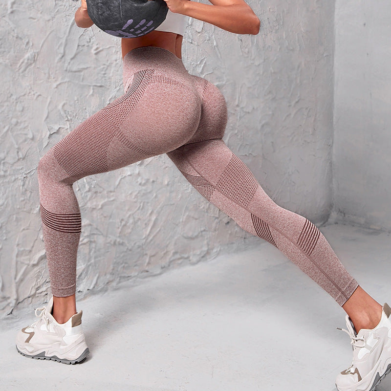 High Waist Seamless Yoga Pants Women's Solid Color Dot Striped
