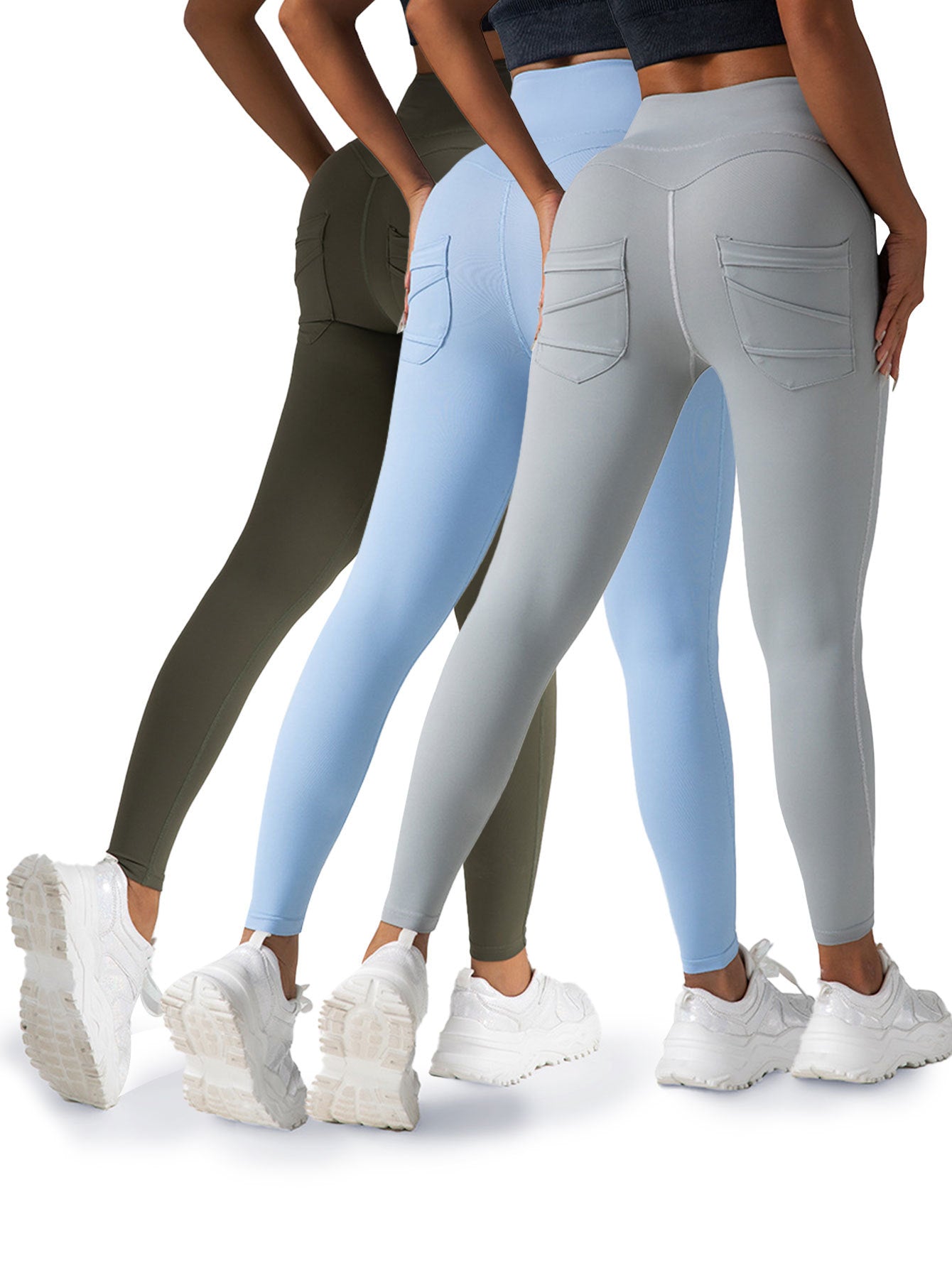 3 Pack Womens Yoga Leggings 4-Way Stretch High Waisted