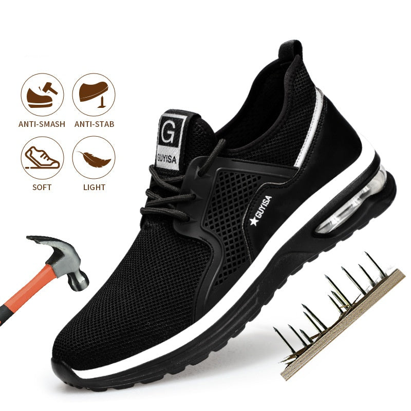 Black Sneakers Men Work Safety Shoes Lightweight For Gym