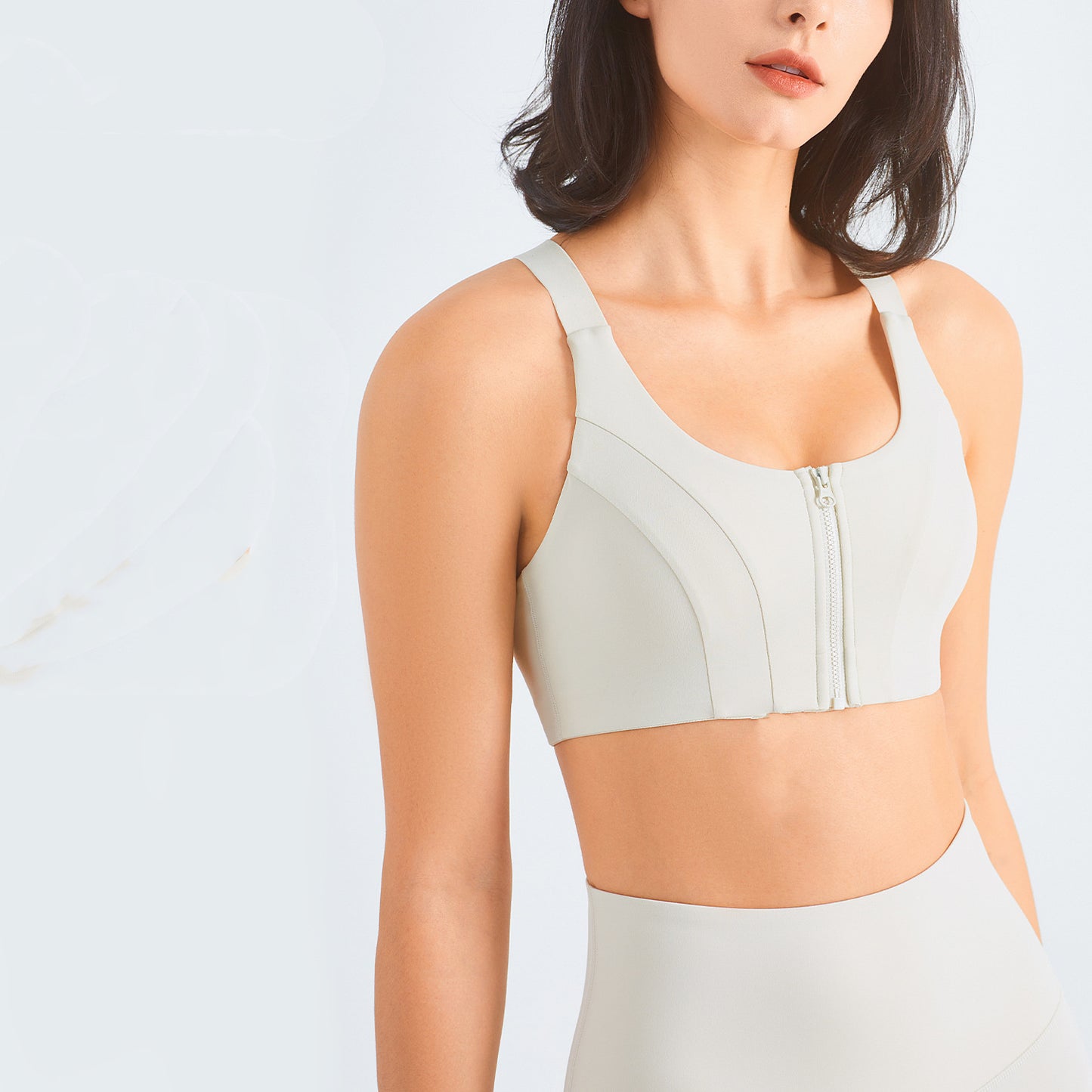 Zip Front Sports Bra Shock Absorption Gather For Women