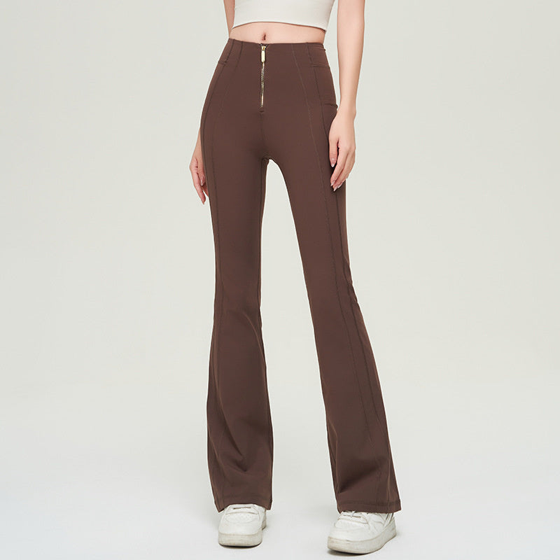 High Waist Zipper Bell-bottom Trousers For Women Slimming Butt