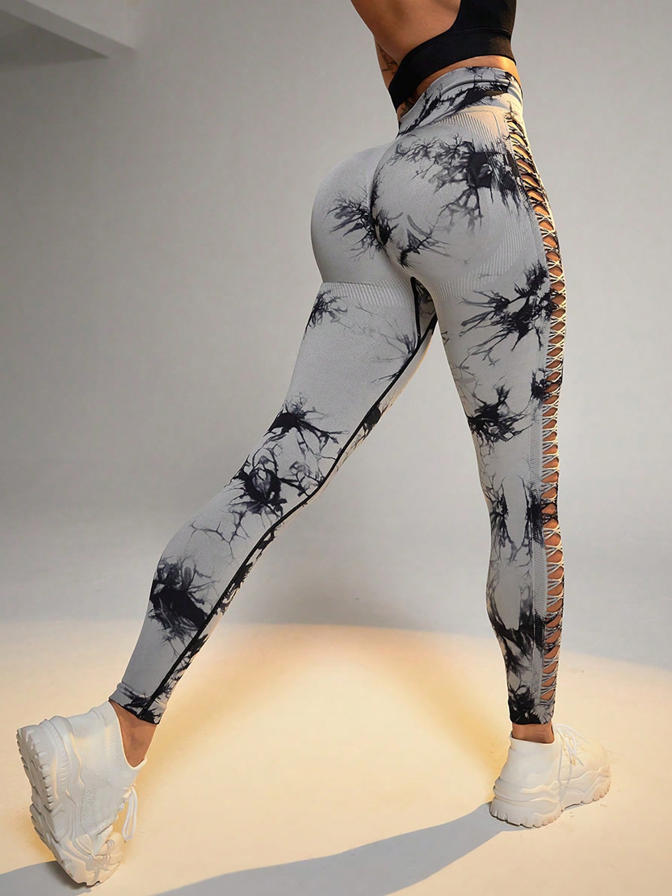 3 Pack Women's Tie-Dye Cutout Yoga Pants High-Waisted Leggings