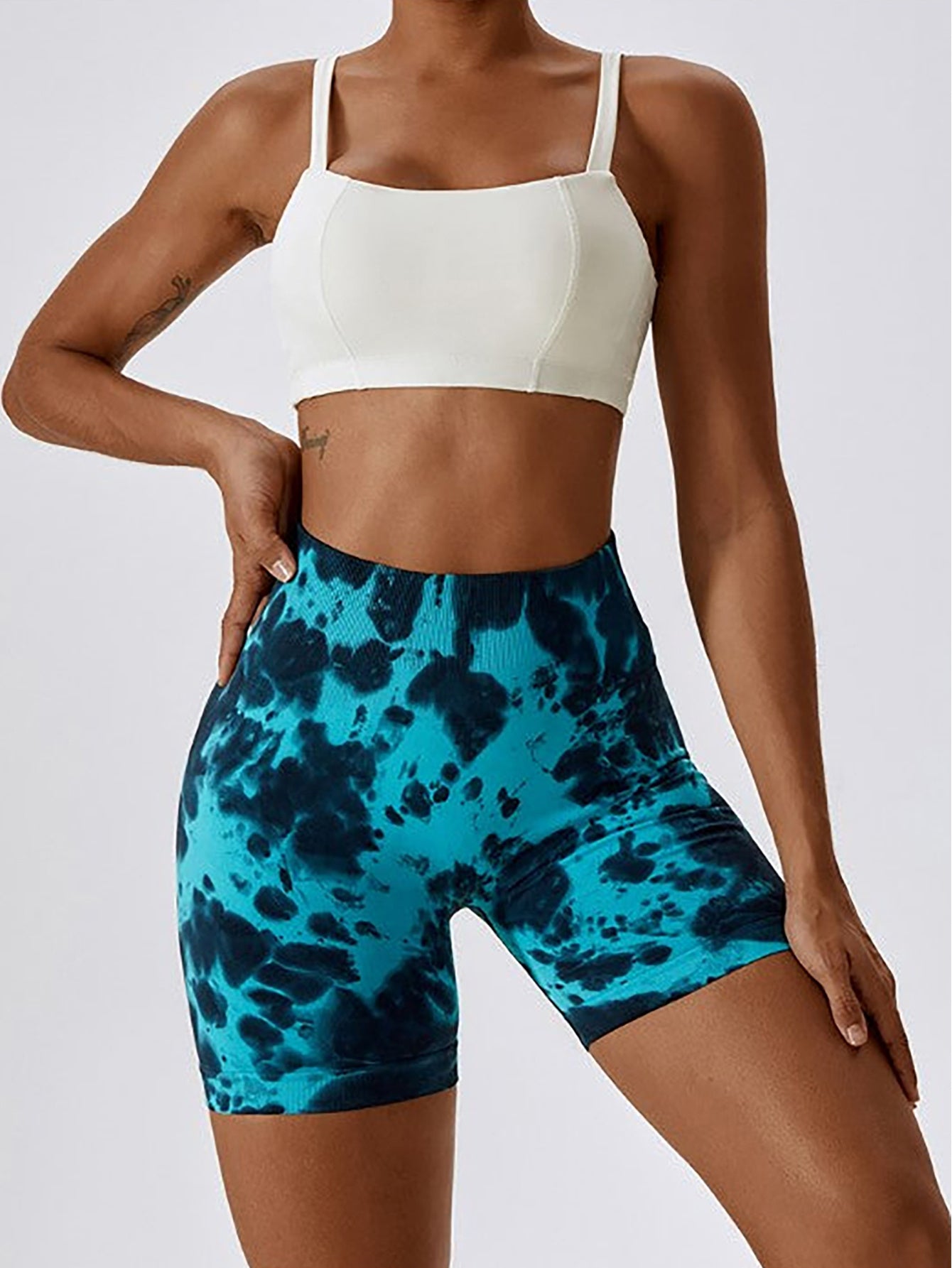 High Waist Tummy Control Yoga Shorts For Women,Tie-Dye Shorts