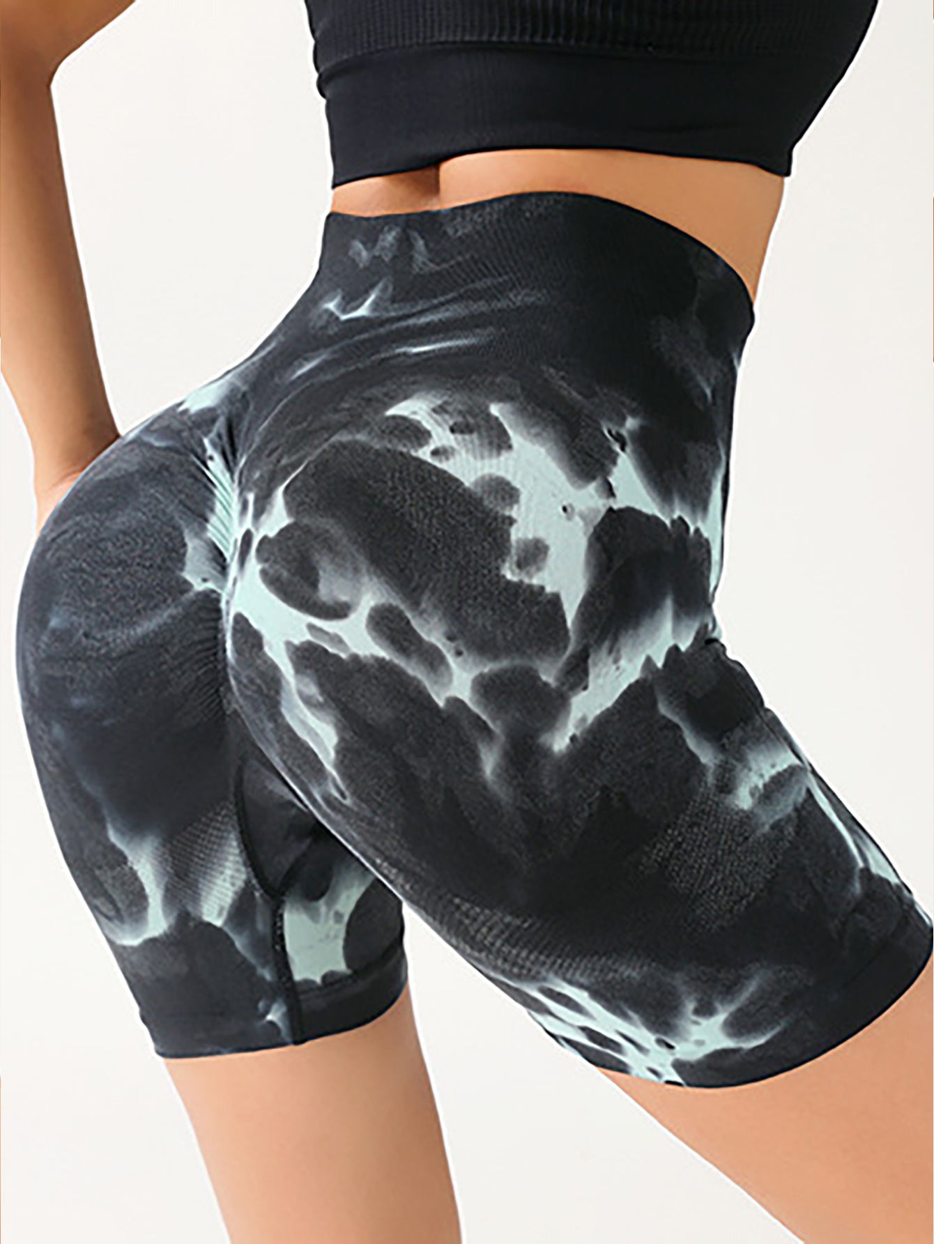 High Waist Tummy Control Yoga Shorts For Women,Tie-Dye Shorts