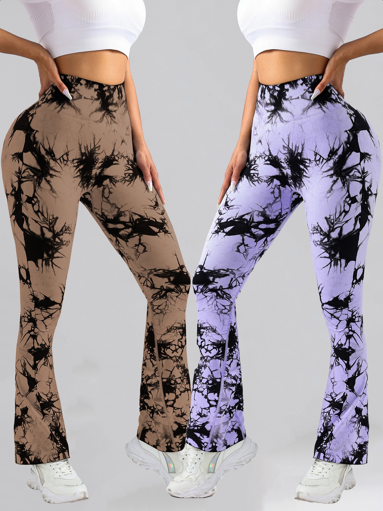 2 Pack Tie Dyed High Waisted Flared Butt-lifting Fitness Sports Women's Yoga
