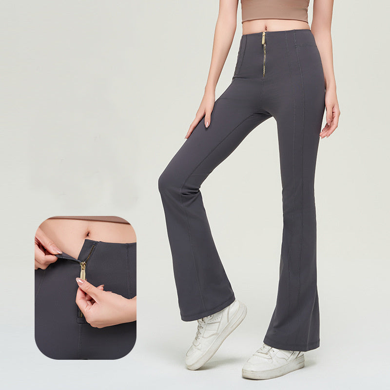 High Waist Zipper Bell-bottom Trousers For Women Slimming Butt