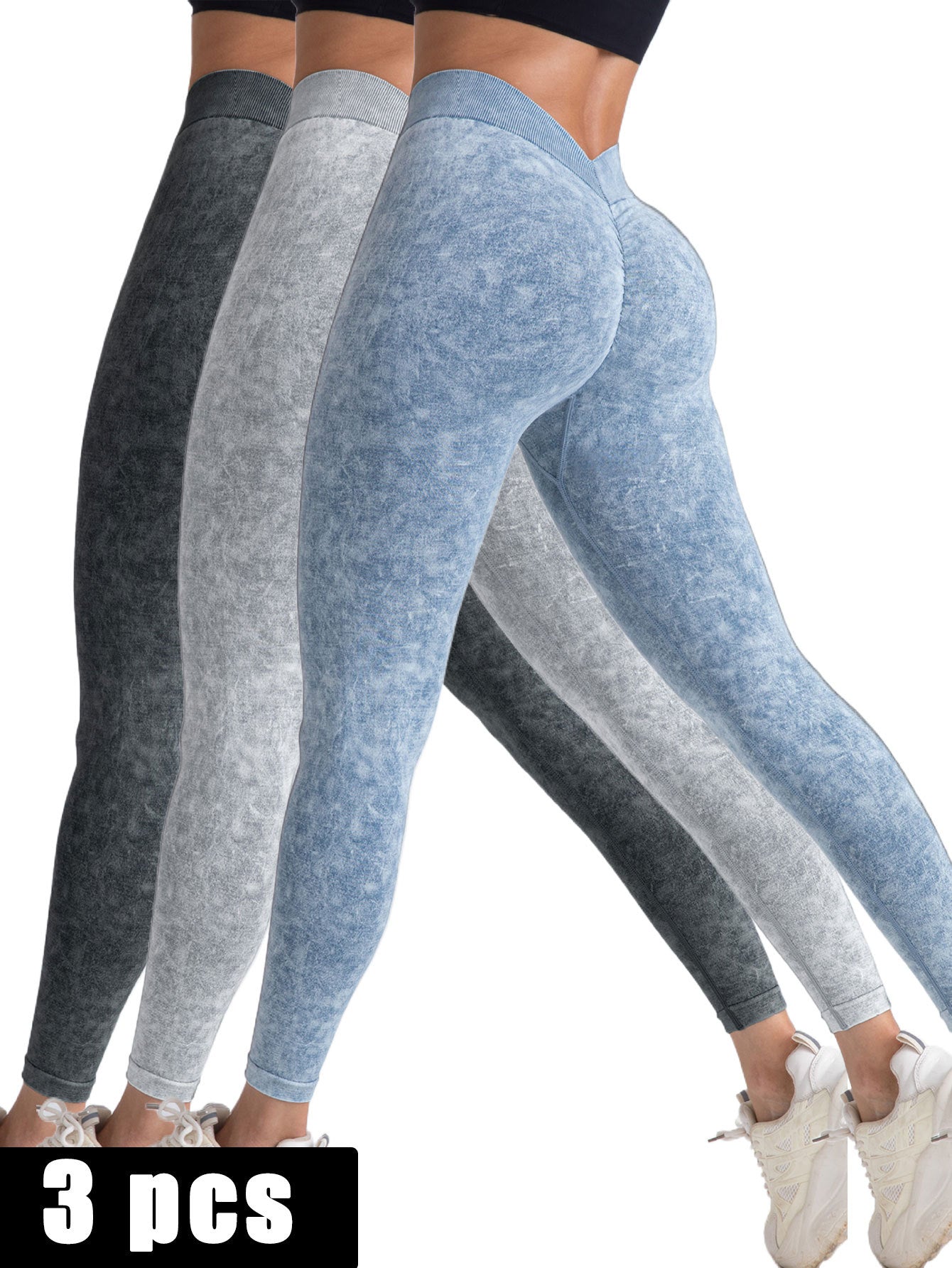 3 Pack V-Back Scrunch Butt Workout Leggings Women Seamless Gym