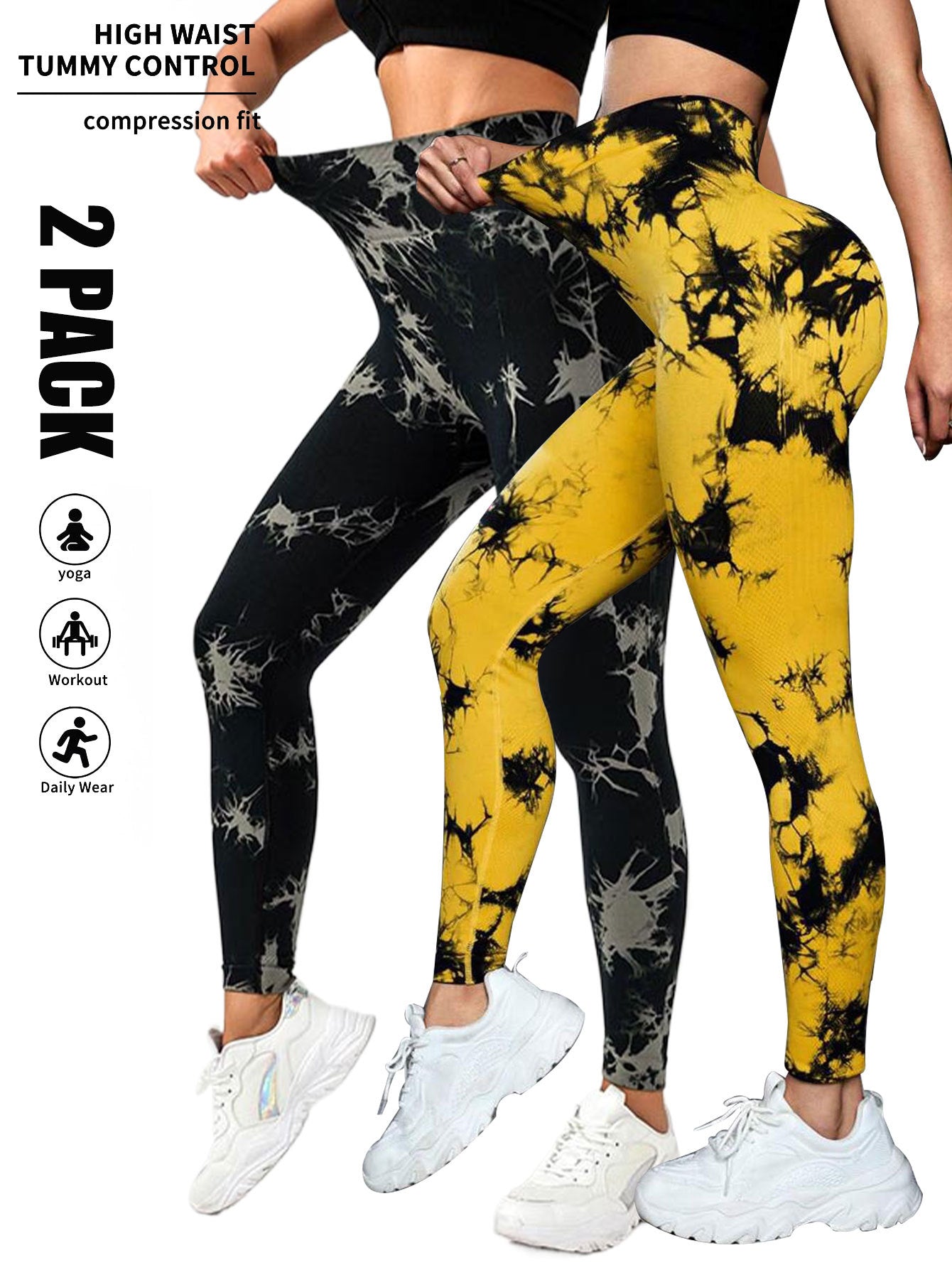 2 Pack Tie Dye Workout Seamless Leggings For Women