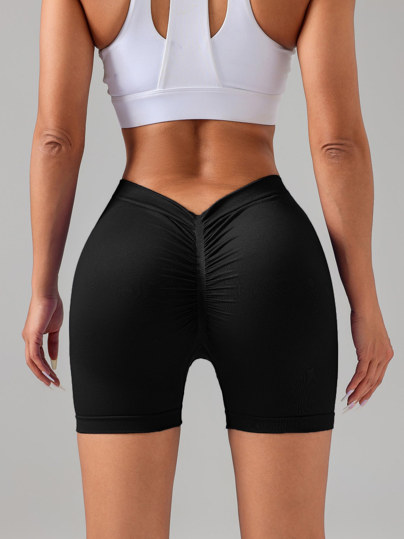 Female V-shape Waist Scrunch Elastic Tight High-rise Shorts