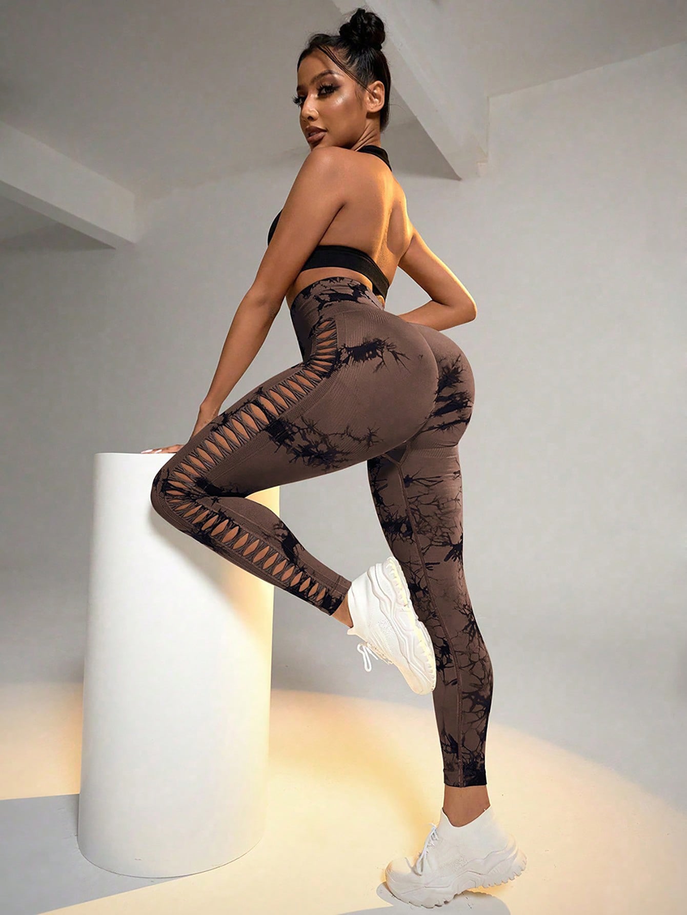 Cut Out Side Hollow Tie Dyed Yoga Pants High Waist And Hip Lifting Fitness