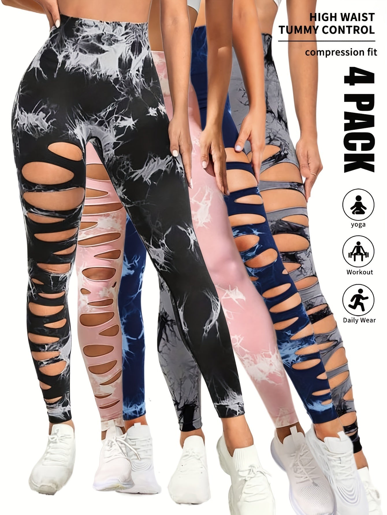 4 Pack Tie-dye Workout Leggings For Women High Waist