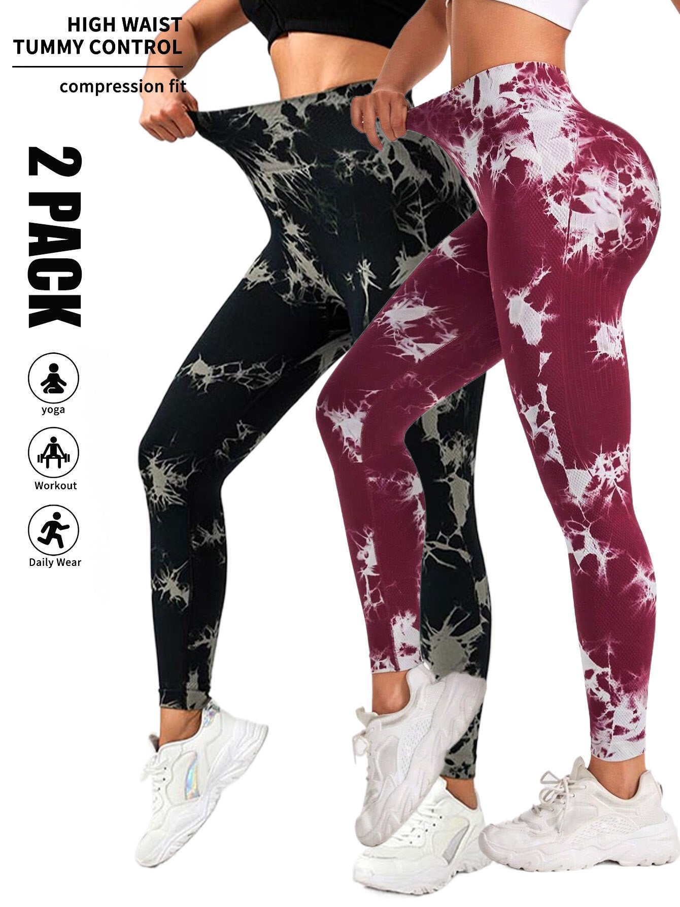 2 Pack Tie Dye Workout Seamless Leggings For Women