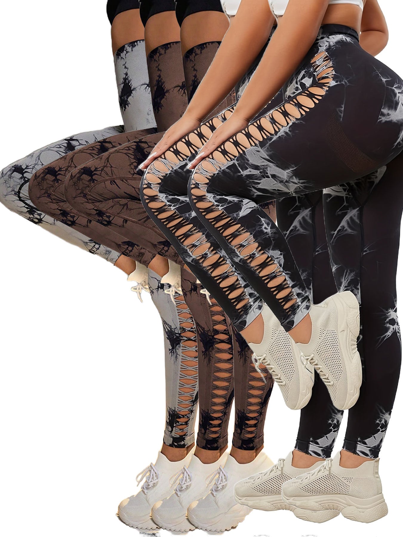 5 Pack Women's Tie-Dye Cutout Yoga Pants High-Waisted Leggings Women's