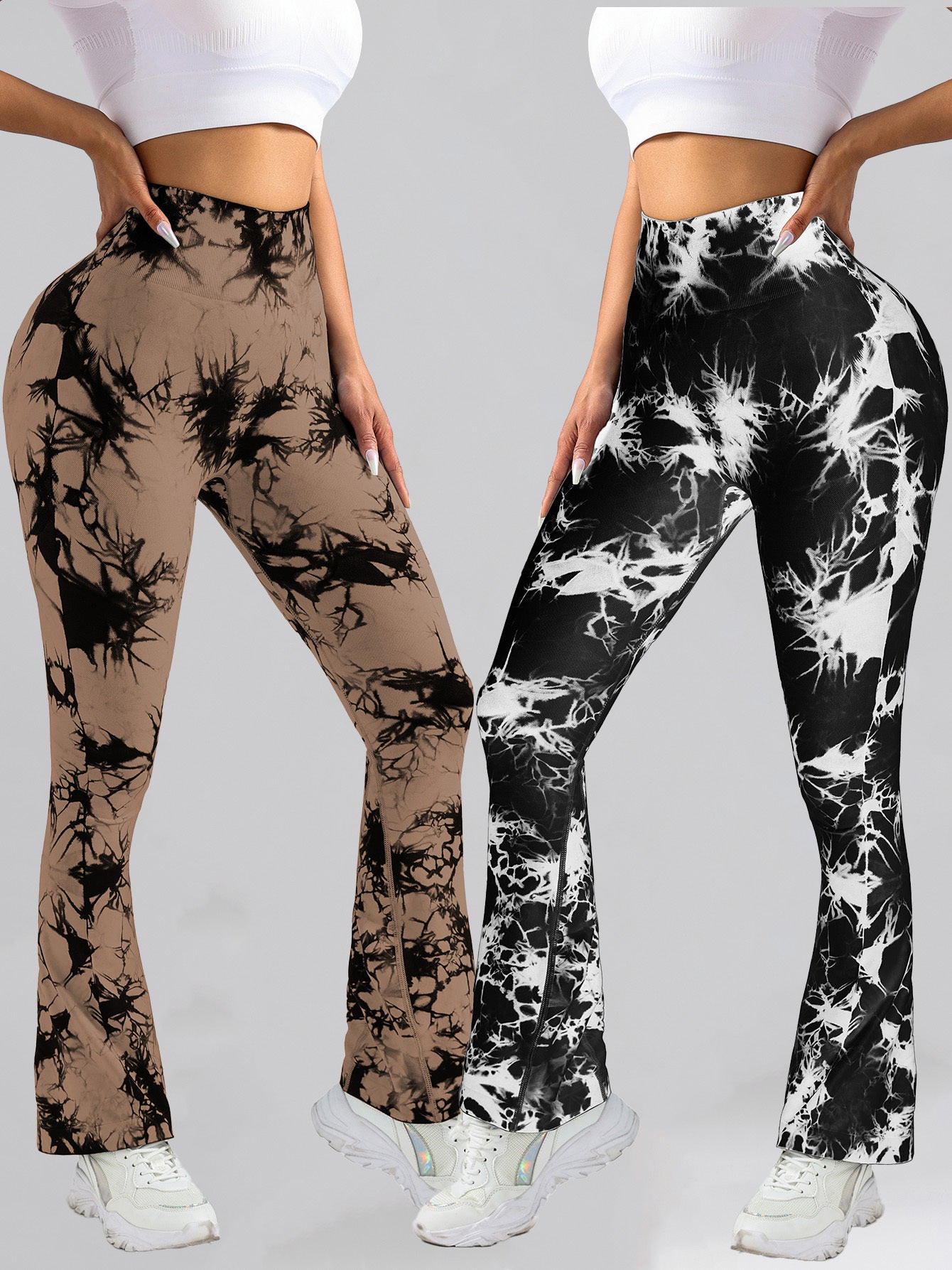 2 Pack Tie Dyed High Waisted Flared Butt-lifting Fitness Sports Women's Yoga