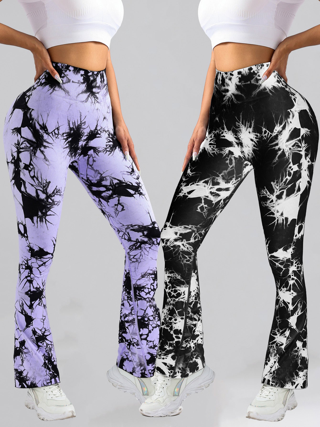 2 Pack Tie Dyed High Waisted Flared Butt-lifting Fitness Sports Women's Yoga