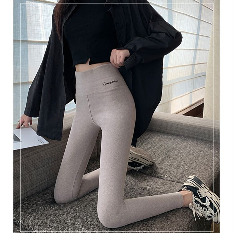 Women Thick Fleece Legging High Waist Letters Legging