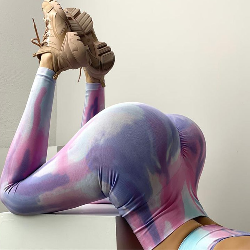 New Tie Dying Seamless High Waist Leggings Trousers