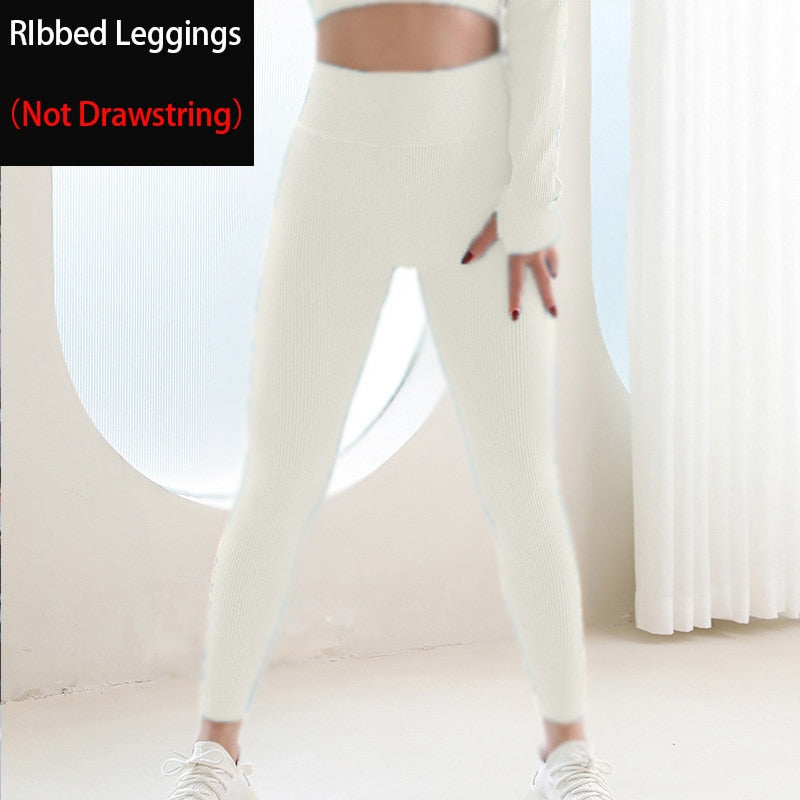 Ribbed Drawstring Yoga Pants Seamless Workout