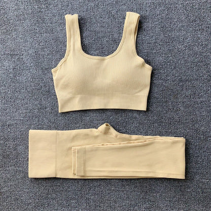 2pcs Thread Yoga Suit Seamless Bra And Butt Lifting High Waist