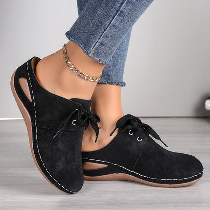 Summer Baotou Lace-up Slippers Outdoor Hollow Out Wedges