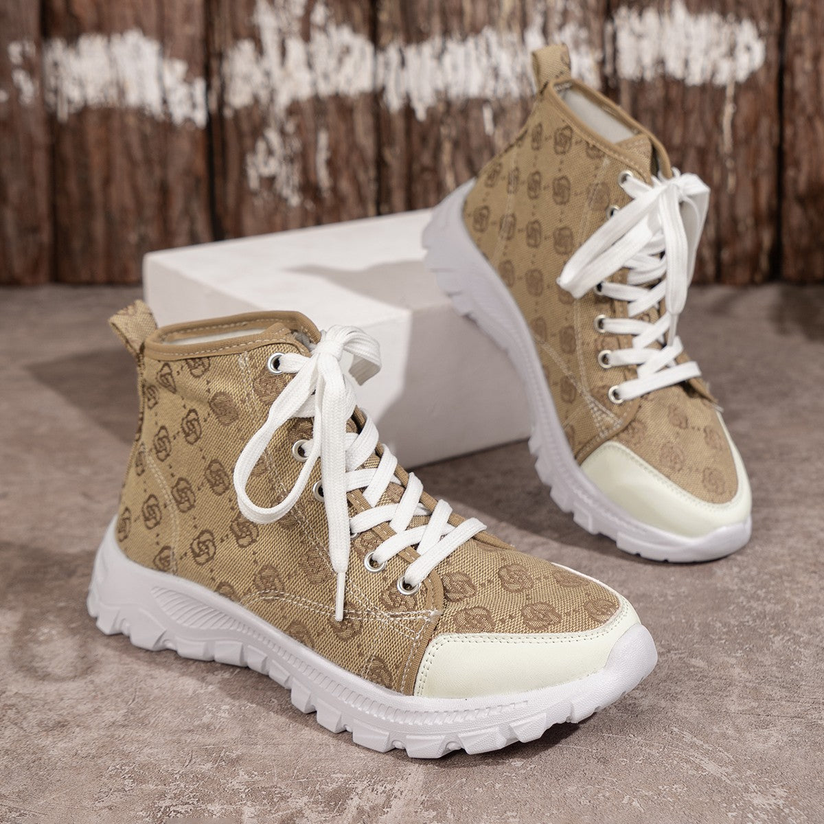 Rose-printed Lace-up Boots Fashion Shoes Sports