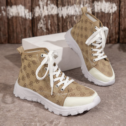 Rose-printed Lace-up Boots Fashion Shoes Sports