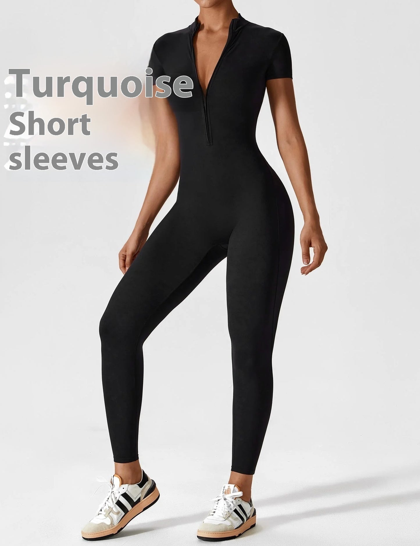 Zipper Long Sleeve Jumpsuit Yoga Fitness Training Pants