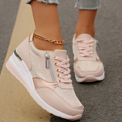 Women's Lace-up Casual Shoes Fashion Side Zipper Design