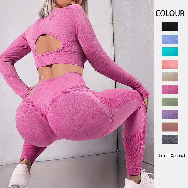 Sports Suits Long Sleeve Hollow Design Tops And Butt Lifting High Waist